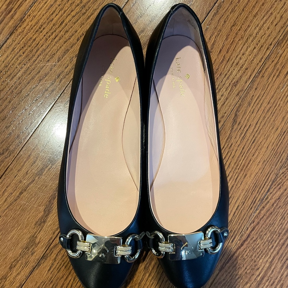 Kate Spade black leather flat with gold detail